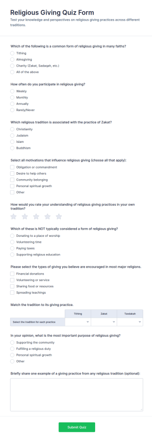 Religious Giving Quiz Form Template