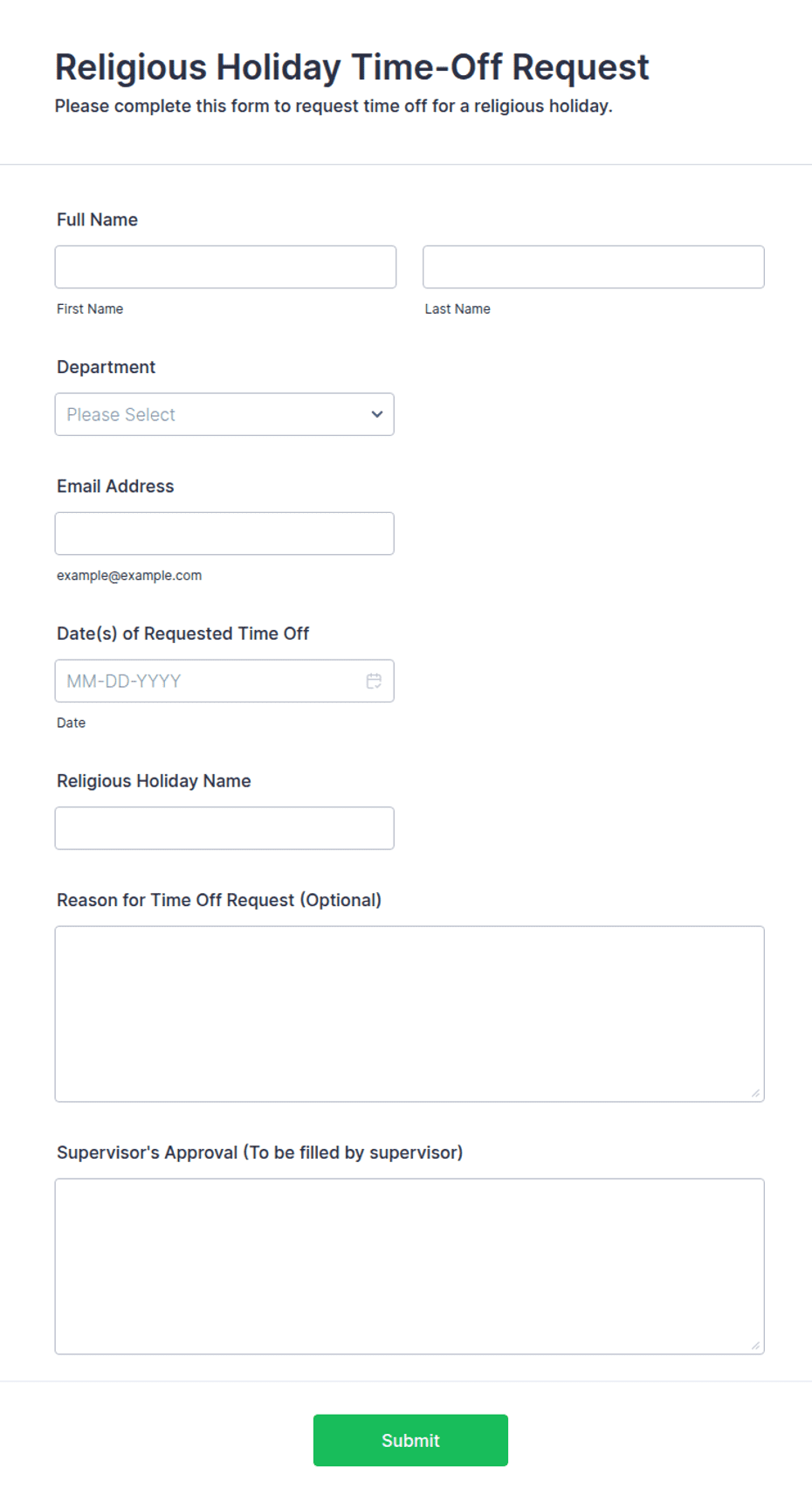Religious Holiday Time-Off Form Template | Jotform
