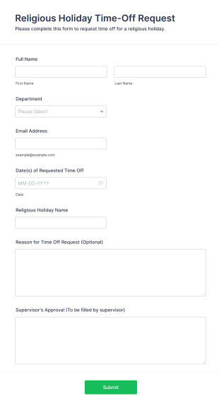 Religious Holiday Time Off Form Template