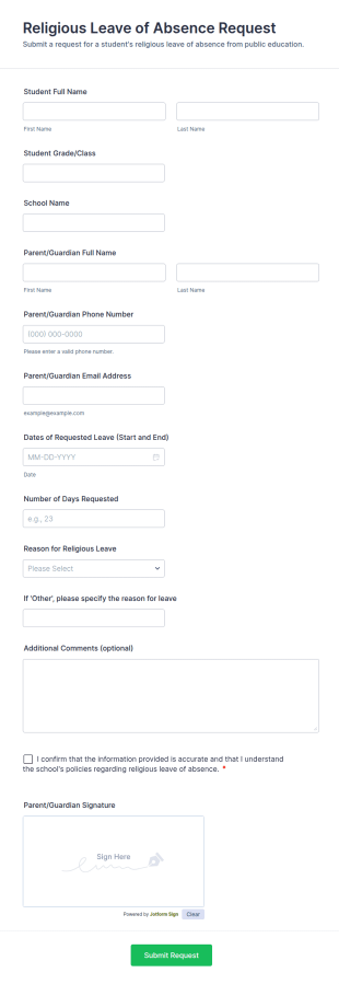 Religious Leave Of Absence Request Form Template