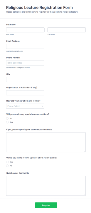 Religious Lecture Registration Form Template
