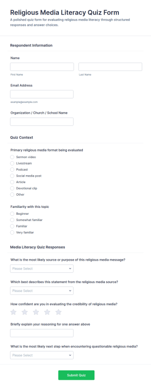 Religious Media Literacy Quiz Form Template