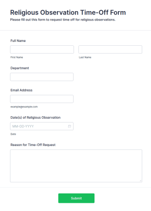 Religious Observation Time Off Form Template