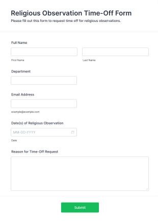 Religious Observation Time Off Form Template