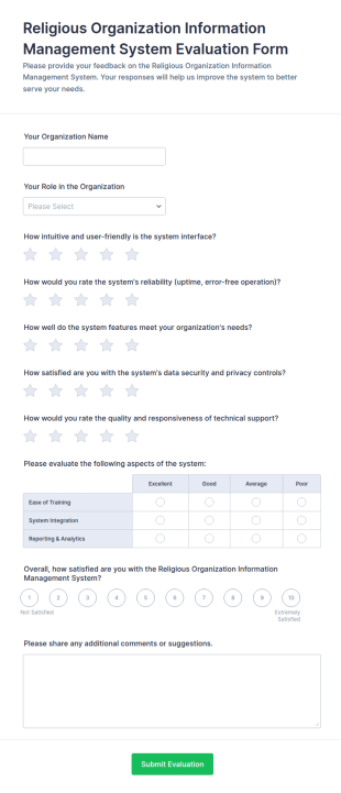 Religious Organization Information Management System Evaluation Form Template