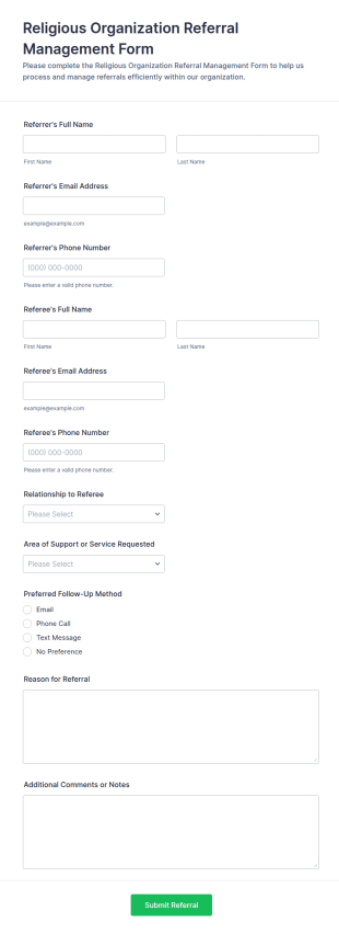 Religious Organization Referral Management Form Template