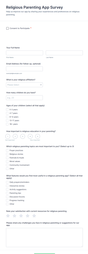 Religious Parenting App Survey Form Template