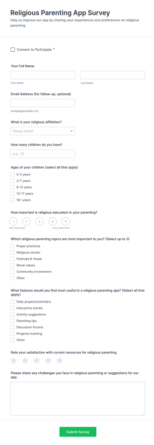 Religious Parenting App Survey Form Template