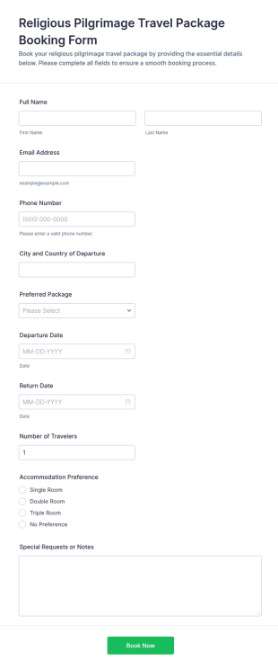 Religious Pilgrimage Travel Package Booking Form Template