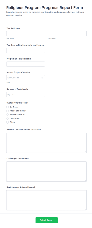 Religious Program Progress Report Form Template