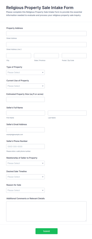 Religious Property Sale Intake Form Template
