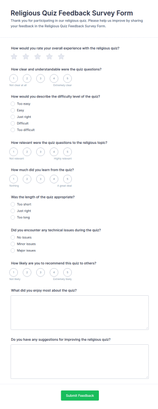 Religious Quiz Feedback Form Template
