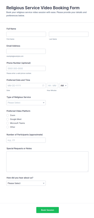 Religious Service Video Booking Form Template