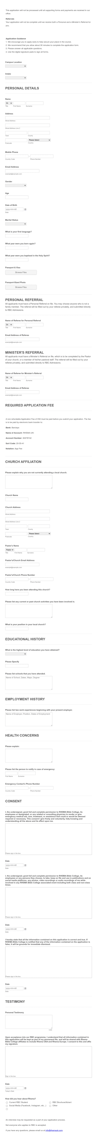 Religious Studies Application Form Template