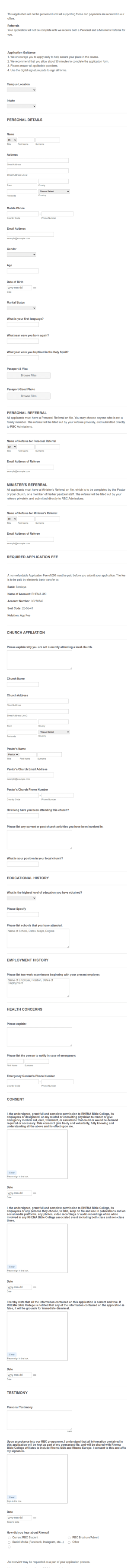 Religious Studies Application Form Template