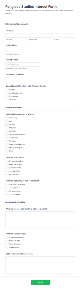 Religious Studies Interest Form Template