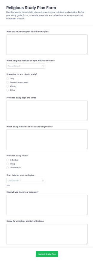 Religious Study Plan Form Template