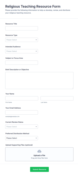 Religious Teaching Resource Form Template