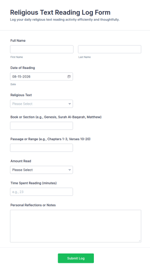 Religious Text Reading Log Form Template