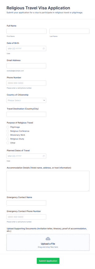 Religious Travel Visa Application Form Template