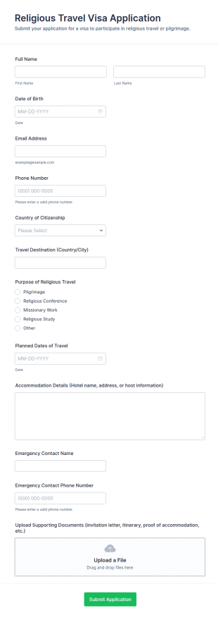 Religious Travel Visa Application Form Template