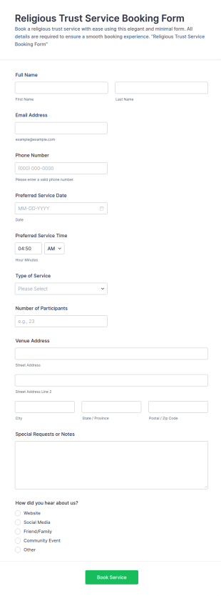 Religious Trust Service Booking Form Template