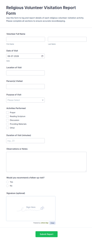 Religious Volunteer Visitation Report Form Template