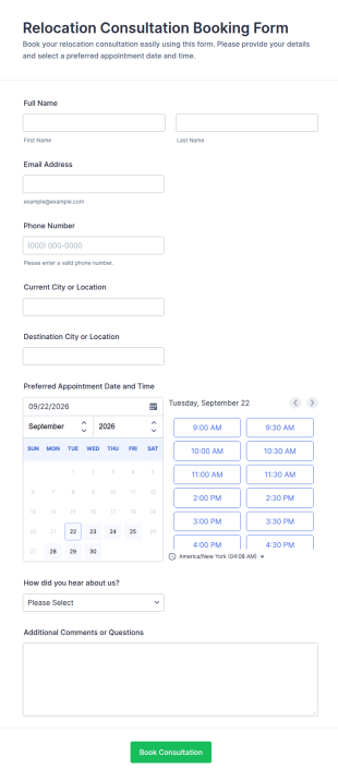 Relocation Consultation Booking Form Template