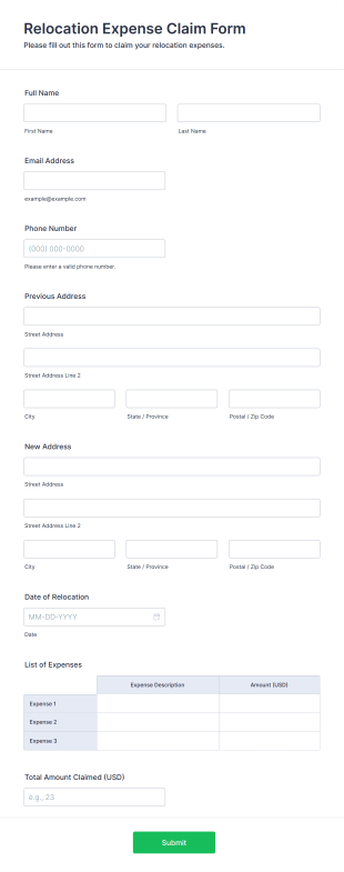 Relocation Expense Claim Form Form Template