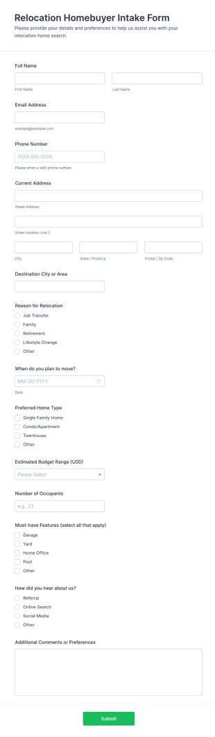 Relocation Homebuyer Intake Form Template