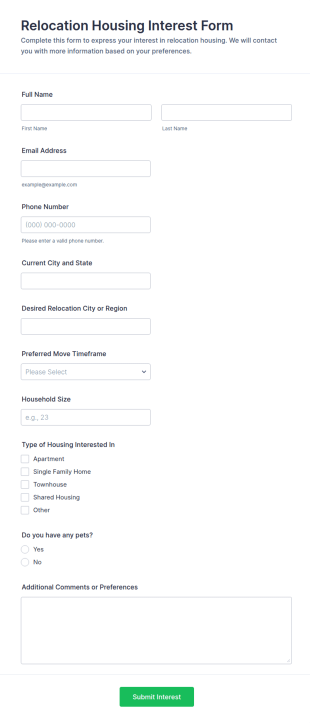 Relocation Housing Interest Form Template