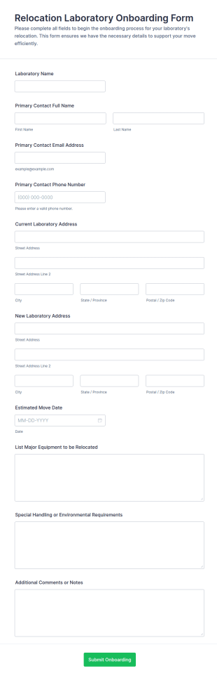 Relocation Laboratory Onboarding Form Template
