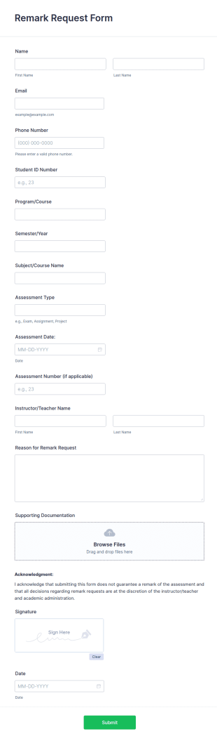 Remark Request Form Template