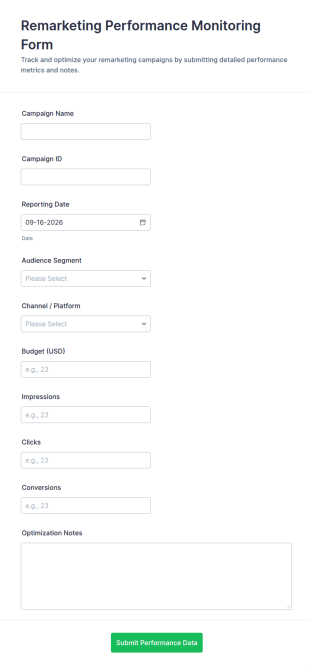 Remarketing Performance Monitoring Form Template