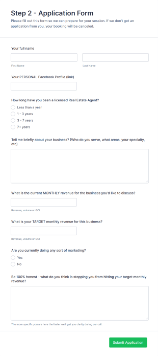 Real Estate Business Strategy Session Application Form Template