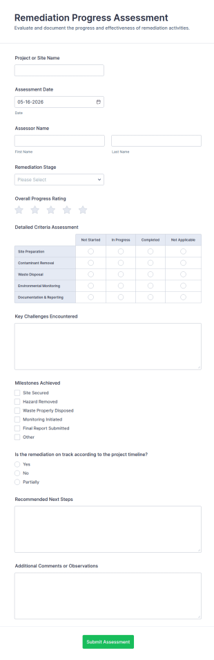 Remediation Progress Assessment Form Template