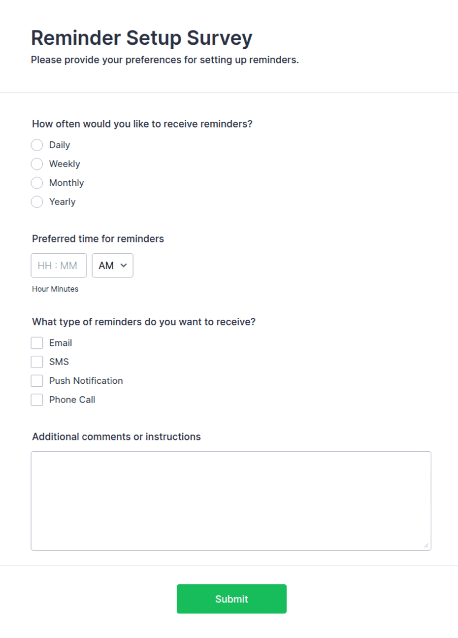 Reminder Setup Survey Form Template | Jotform