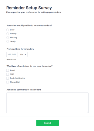 Reminder Setup Survey Form Template