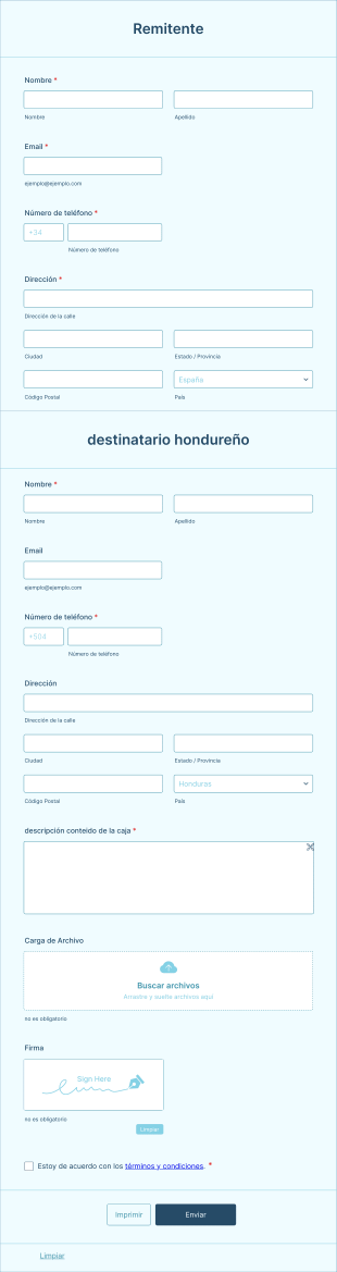 Remitente Y Destinatario Form Template