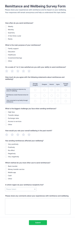 Remittance And Wellbeing Survey Form Template