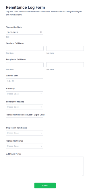 Remittance Log Form Template