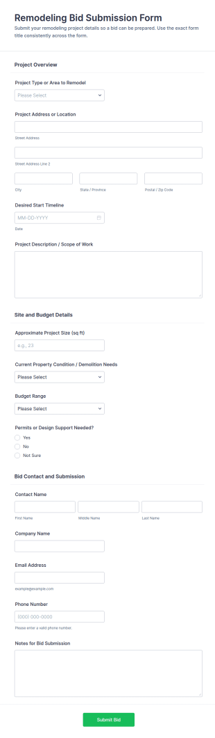 Remodeling Bid Submission Form Template