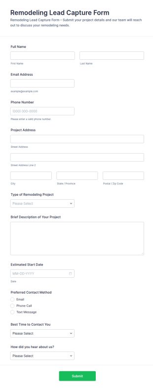 Remodeling Lead Capture Form Template