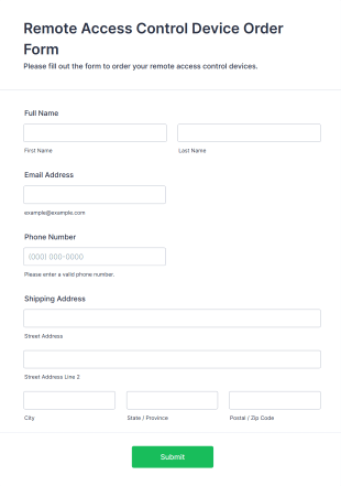Remote Access Control Device Order Form Template