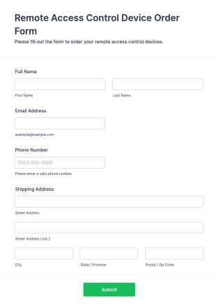 Remote Access Control Device Order Form Template
