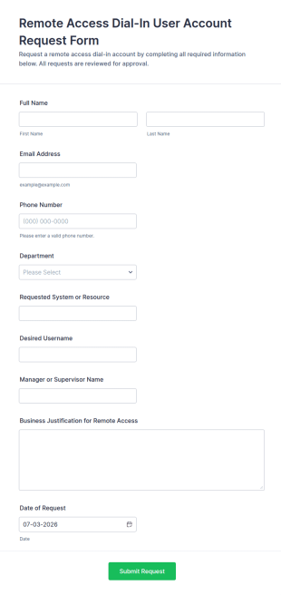 Remote Access Dial In User Account Request Form Template