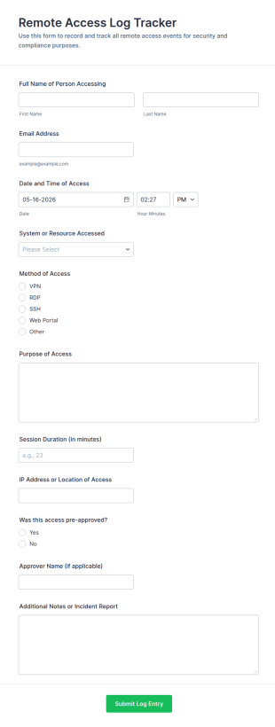 Remote Access Log Tracker Form Template