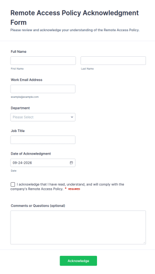 Remote Access Policy Acknowledgment Form Template