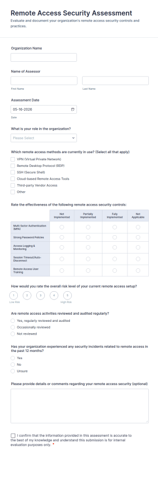 Remote Access Security Assessment Form Template