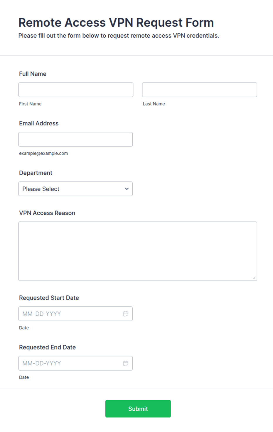 Remote Connectivity Request Script Remote Access VPN Request Form Template | Jotform